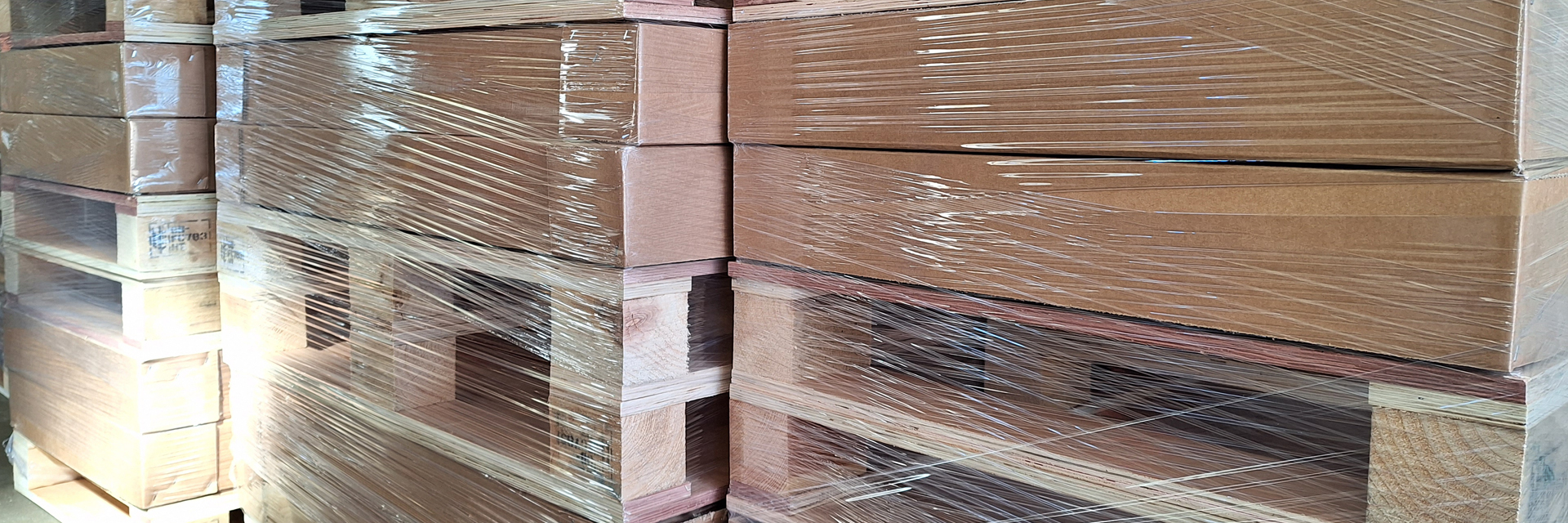 Image showing wooden pallets wrapped in plastic foil