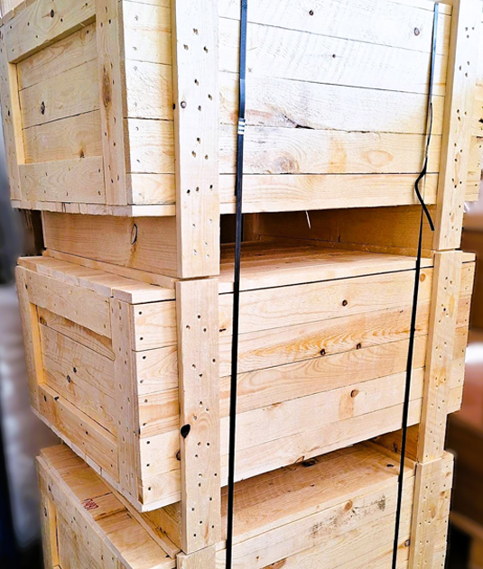 image showing large softwood timber crates with runners