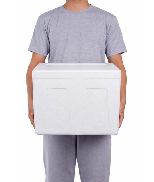 Person holding insulated box